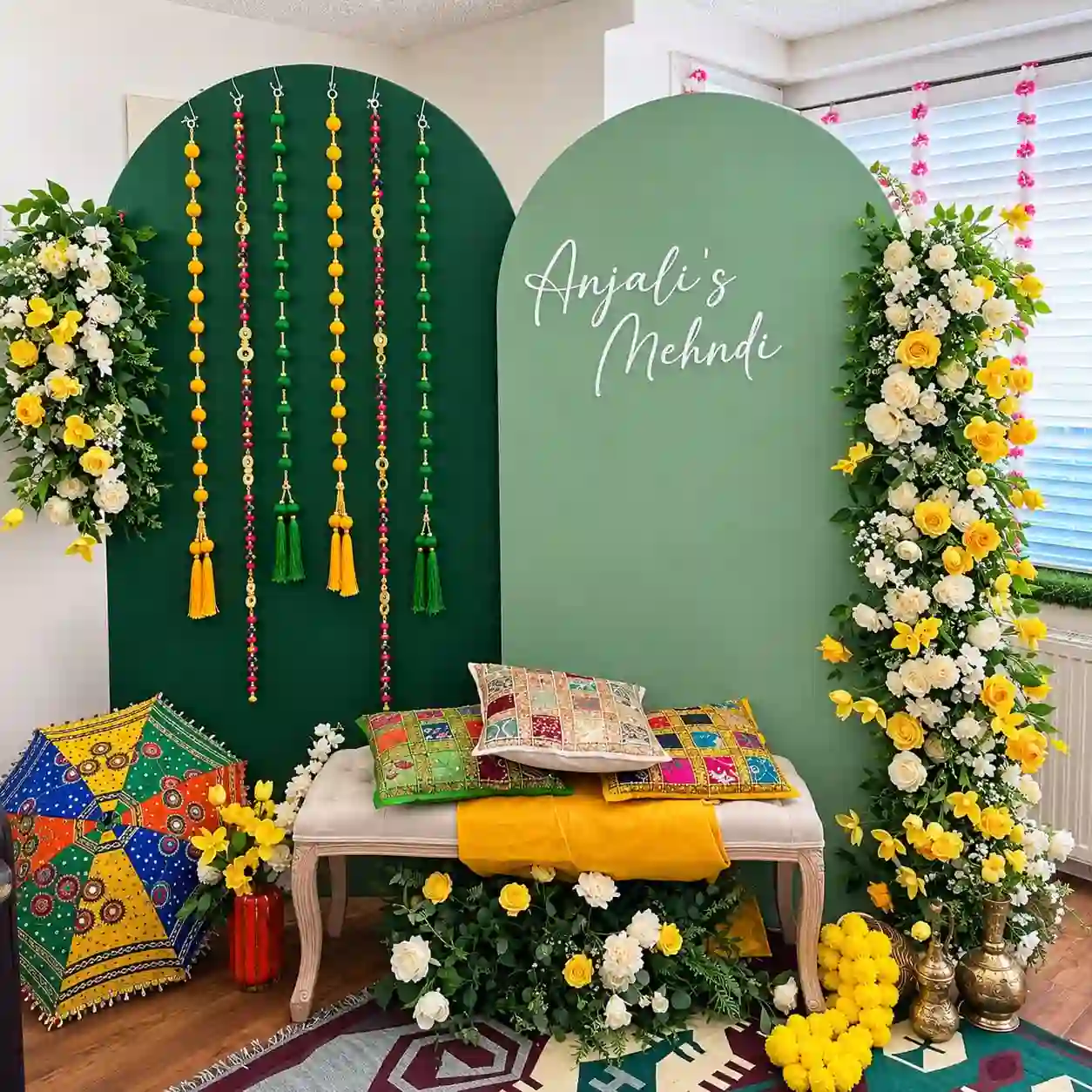 Sage Green Arch Mehndi Decoration 